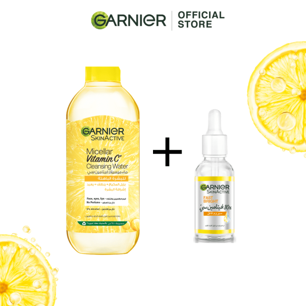 Garnier SkinActive - Sérum Fast Bright 30x vitamine C booster d'éclat 15ml + Eau micellaire Vitamine C 400ml