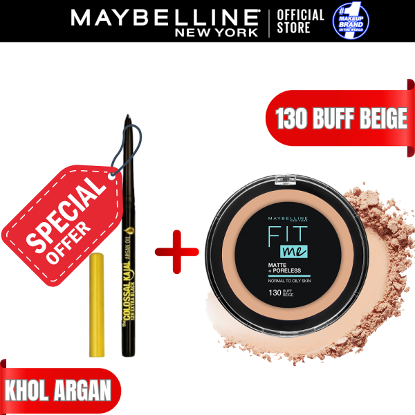 FIT ME POWDER 130 BUFF BEIGE+ CRAYON KHOL KAJAL ARGAN COLOSSAL
