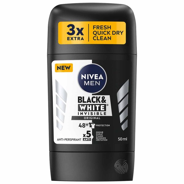 NIVEA MEN, Déodorant Homme, Black & White Invisible Original, Stick 50ml